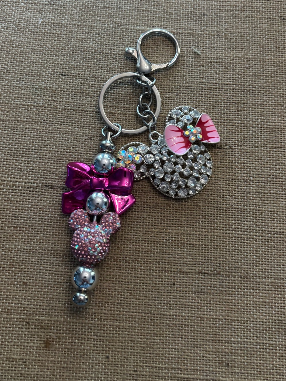 Minnie Mouse Disney Handmade Key Chain/Bag Charm Clip